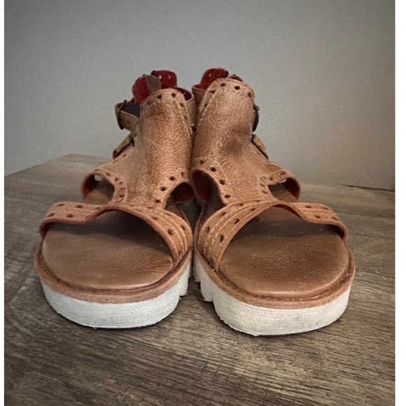 Bed Stu Tan Leather Platform Gladiator Sandals Red Leather Lining Womens 10 - Picture 8 of 9